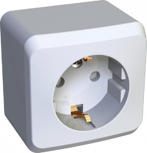 Розетка с заземлением накладная Systeme Electric Этюд 1-м. шторки белый  картинка